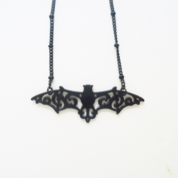 Bat Filigree Necklace Beaded Chain Long - Picture 7 of 8